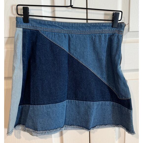 Life in Progress Blue Denim Patchwork Mini Skirt - Picture 1 of 7